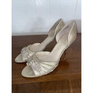 IVANKA TRUMP RARE MY GLASS SLIPPER WOMENS GOLD LEATHER RHINESTONE PUMPS SZ 9
